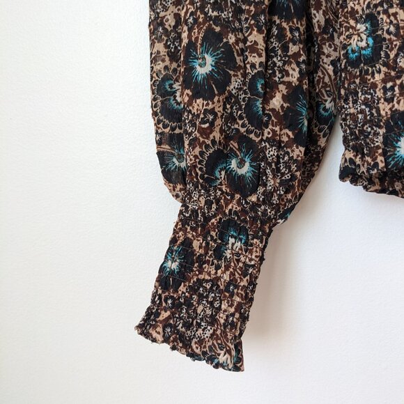Rachel Roy Blouse Size XS Extra Small 2 Brown Floral Print - Picture 5 of 9